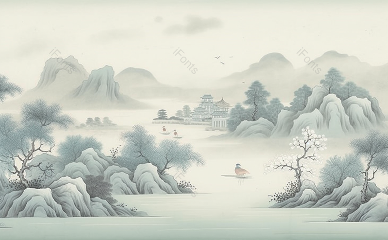 鸳鸯立夏平静湖面云雾策绕荷花盛开国风水墨画,插画/手绘图,插画/手绘图库,插画/手绘图下载,插画/手绘